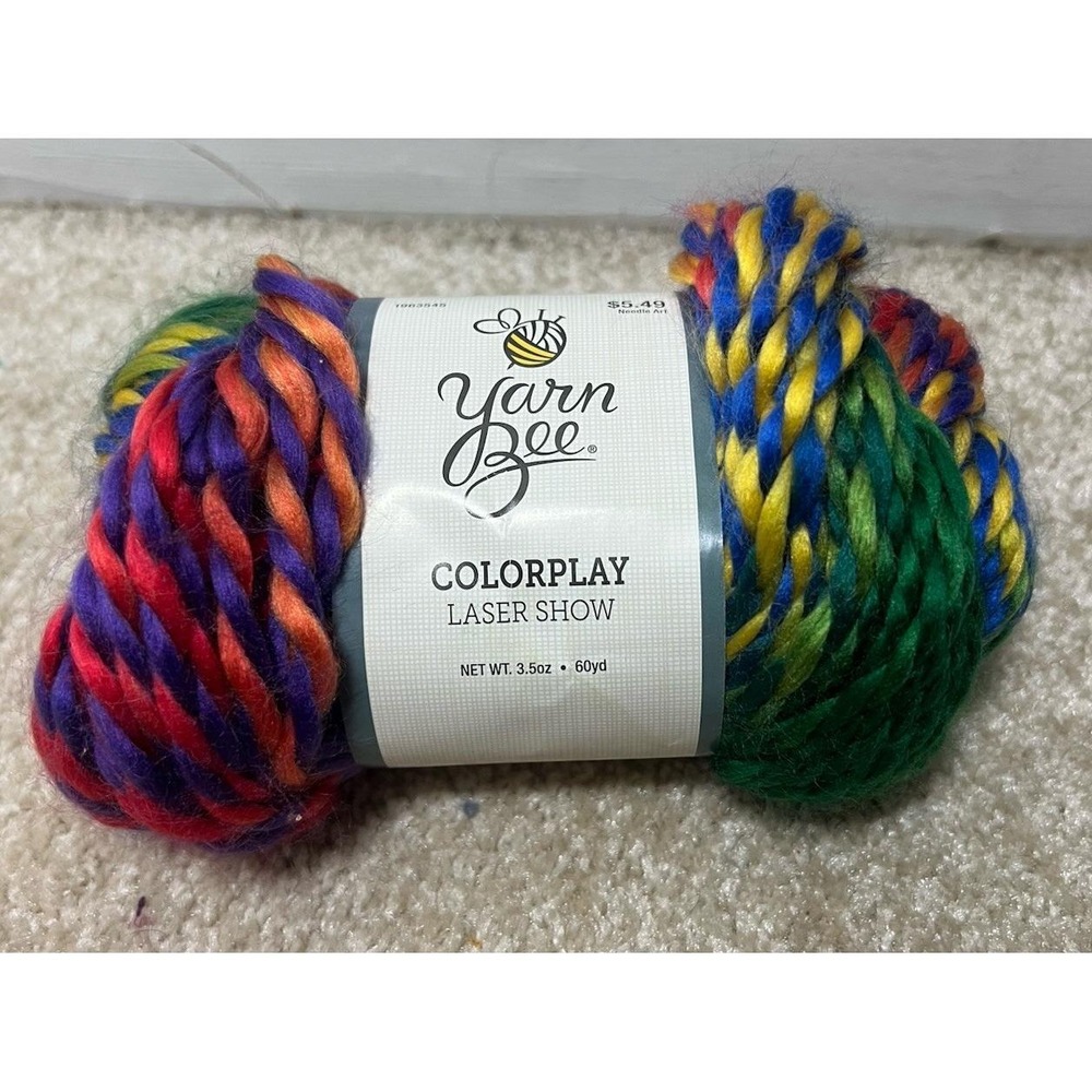 NWT Yarn Bee Colorplay Laser Show Multicolor Rainbow 3.5oz Acrylic Yarn Skein
